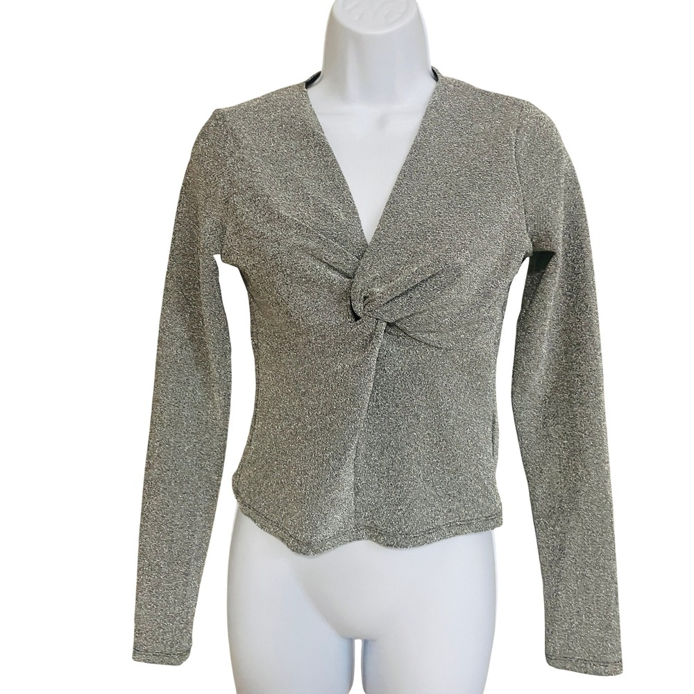 Womens Y2K Celestial Silver Metallic Shimmer Crop Top S Party Glam Etherial